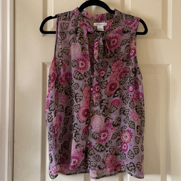 Modcloth retro 1960s floral sheer blouse with bow - Picture 1 of 7